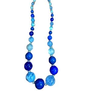 Beautiful Blue & White Marble Silver Tone Necklace, Fashion Jewelry